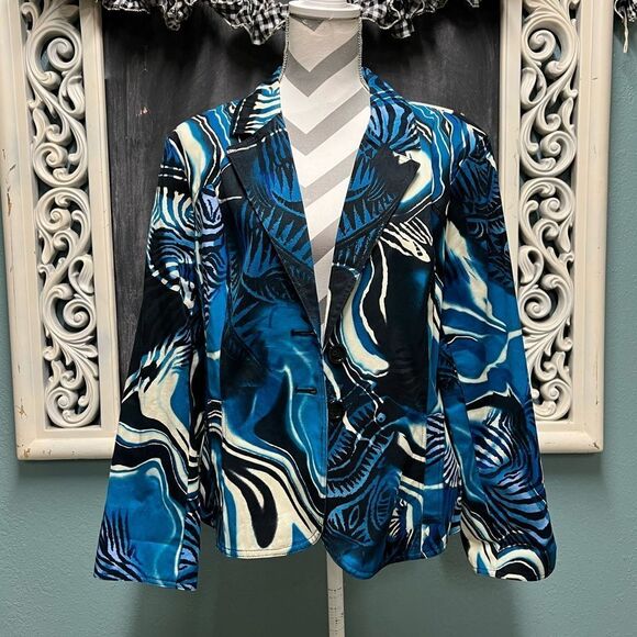 Blue Abstract Patterned Blazer - Picture 1 of 8